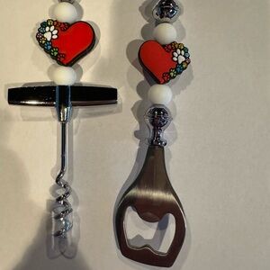 Heart Beaded Wine Opener and Bottle Opener Set